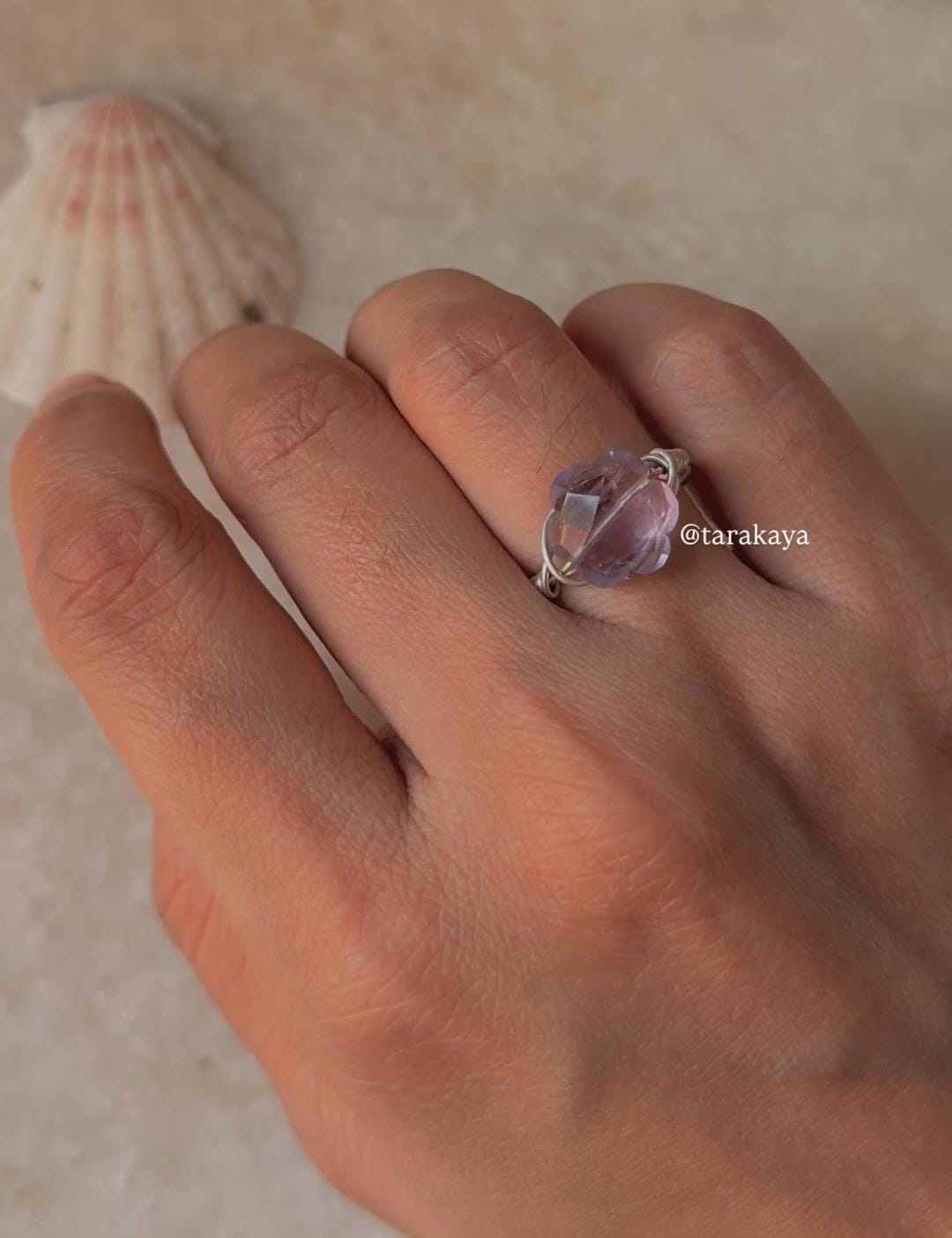 925 Sterling Silver Amethyst Flower Wire Wrapped Handcrafted Ring
