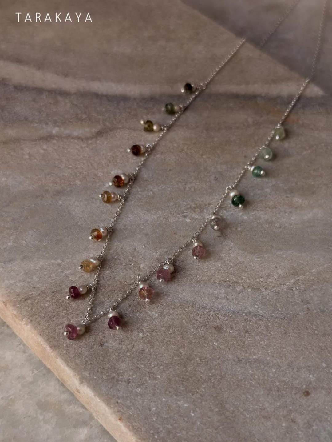 925 Sterling Silver Multi Tourmaline & Fresh Water Pearl Necklace