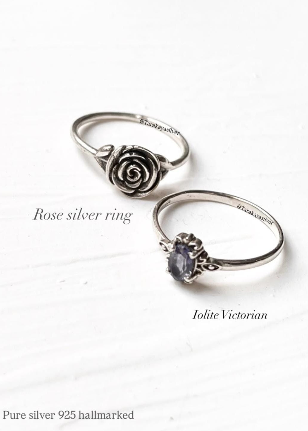 925 Sterling Silver Iolite Victorian Style Ring