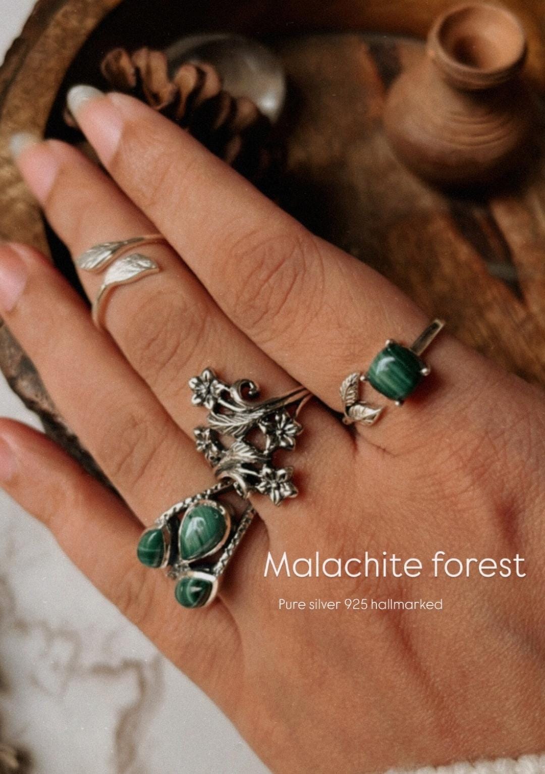 925 Sterling Silver Detailed Boho Forest Vintage Ring
