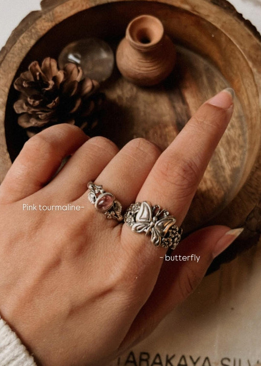 925 Sterling Silver Pink Tourmaline Forest Enchantment Ring