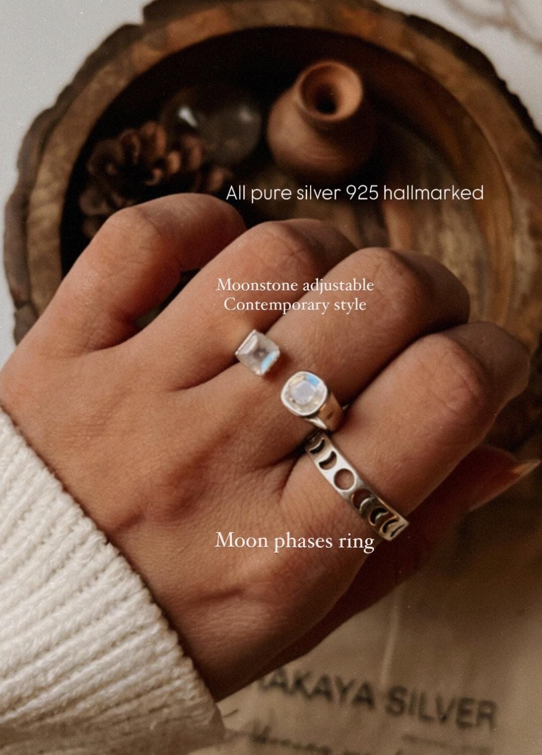 925 Sterling Silver Moon Phases Celestial Band Ring