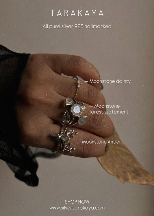 925 Sterling Silver Moonstone Forest Statement Ring