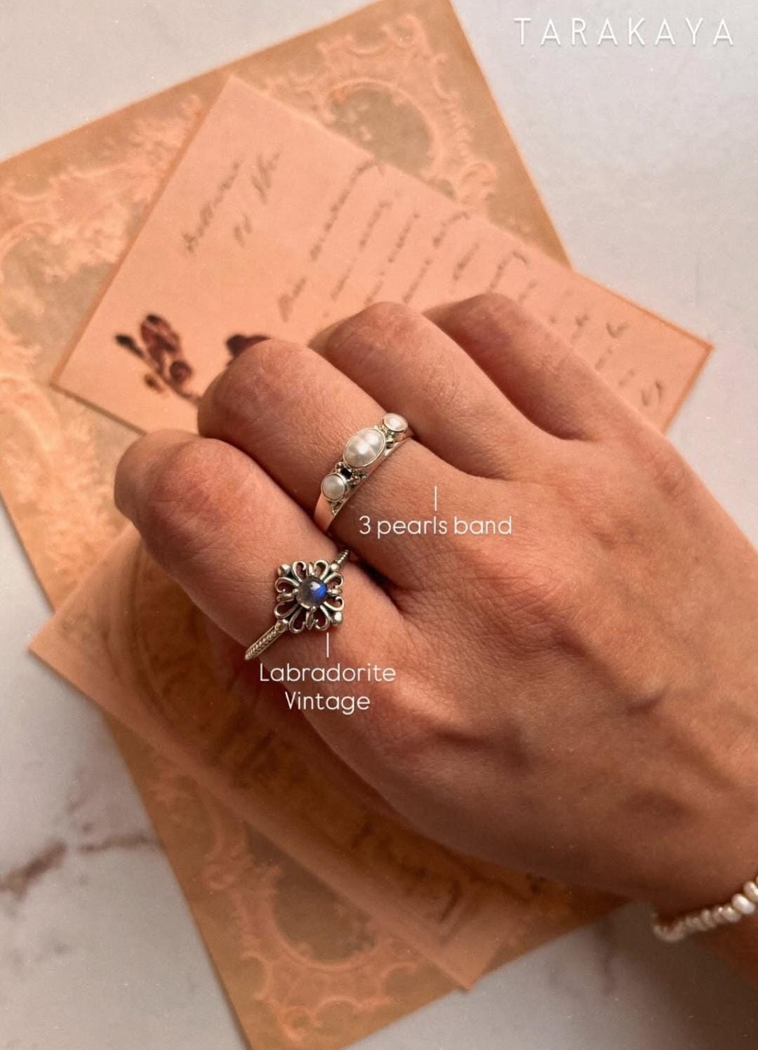 925 Sterling Silver Vintage Fresh Water Pearls 3 Stack Band Ring