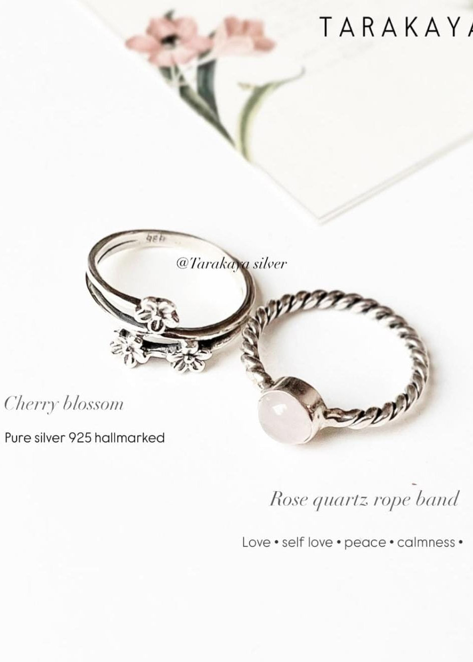925 Sterling Silver Rose Quartz Love Rope Band Ring