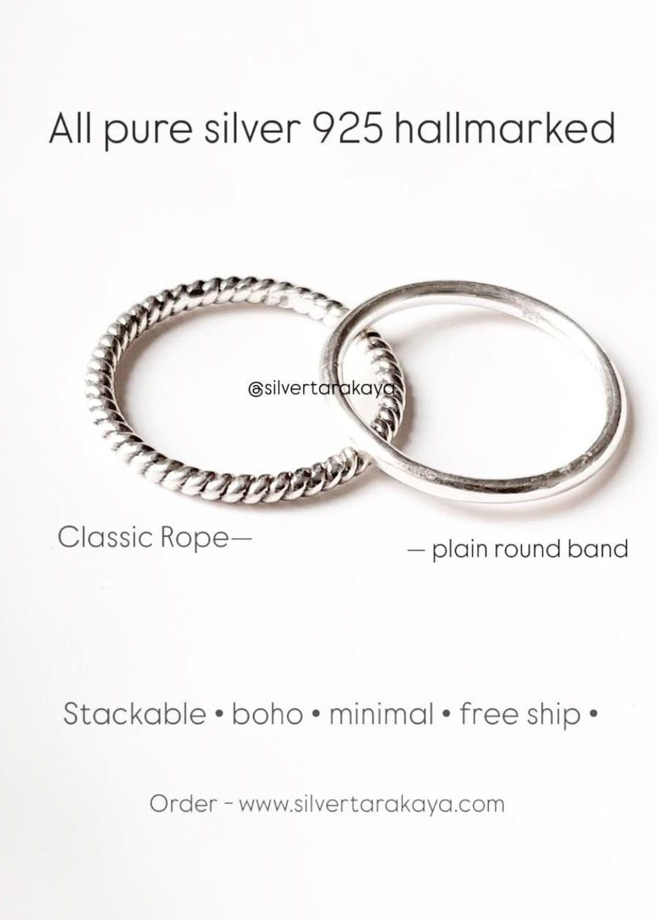 925 Sterling Silver Minimal Plain Round Stack Band Ring