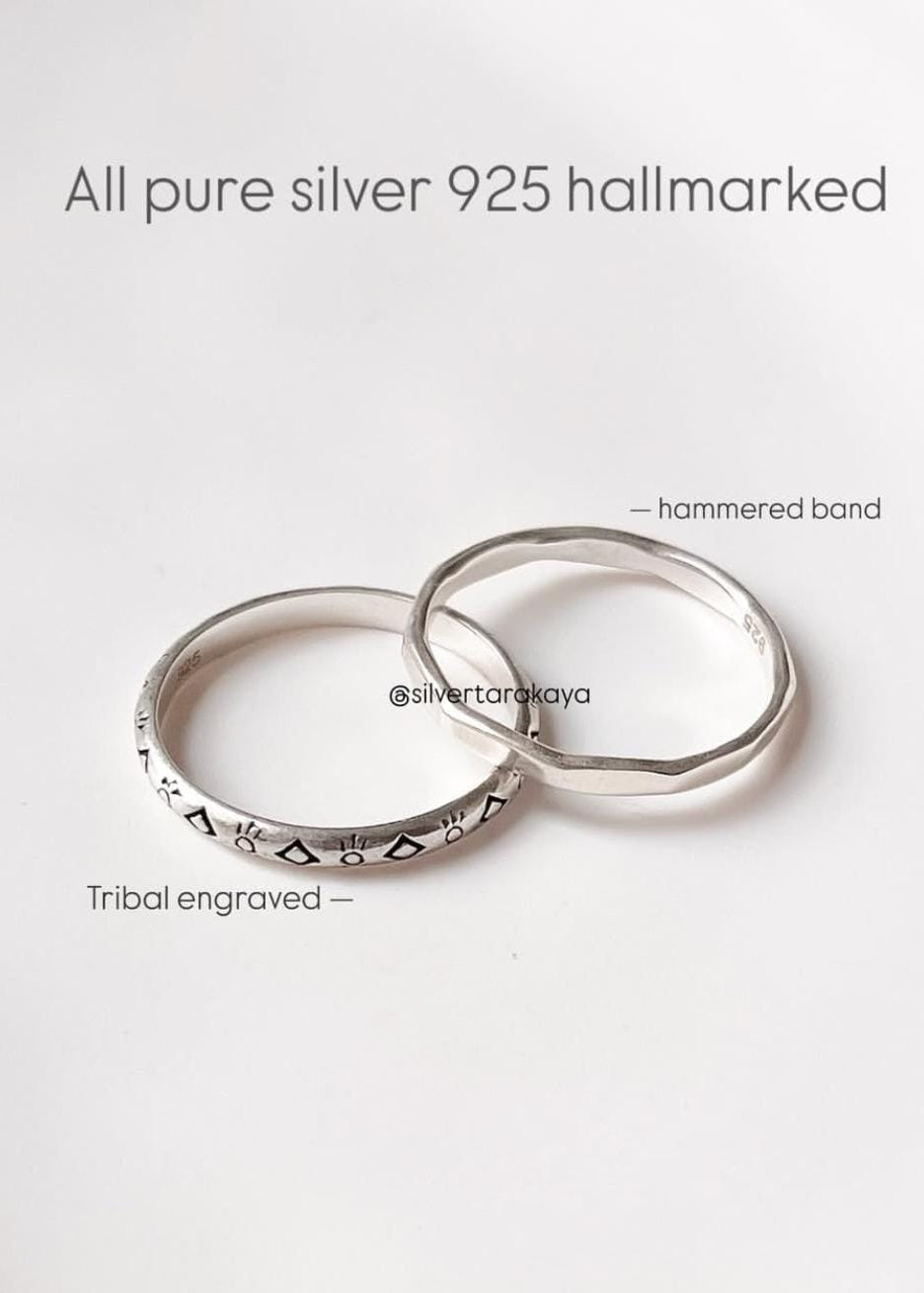 925 Sterling Silver Tribal Engraved Stackable Band Ring