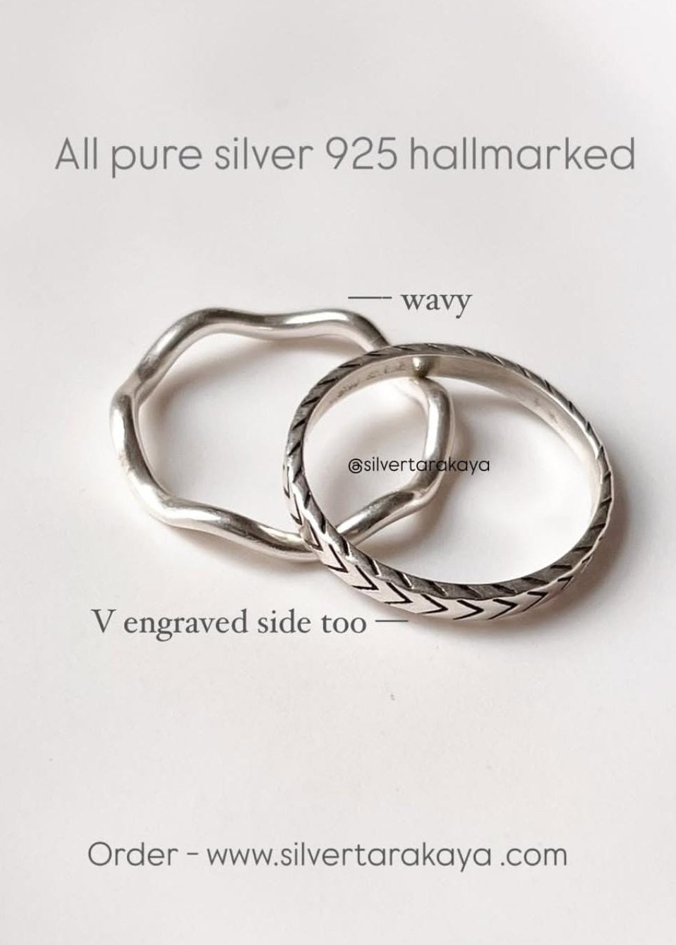 925 Sterling Silver V Engraved Tribal Boho Stackable Band Ring