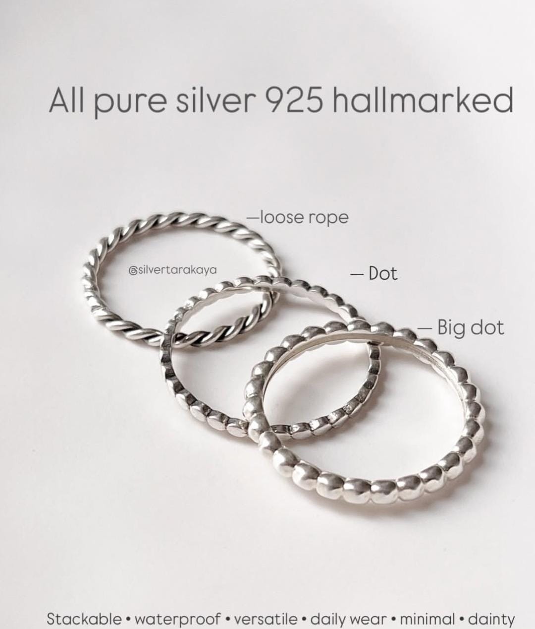 925 Sterling Silver Small Dot Minimal Thin Dainty Band Stackable Ring