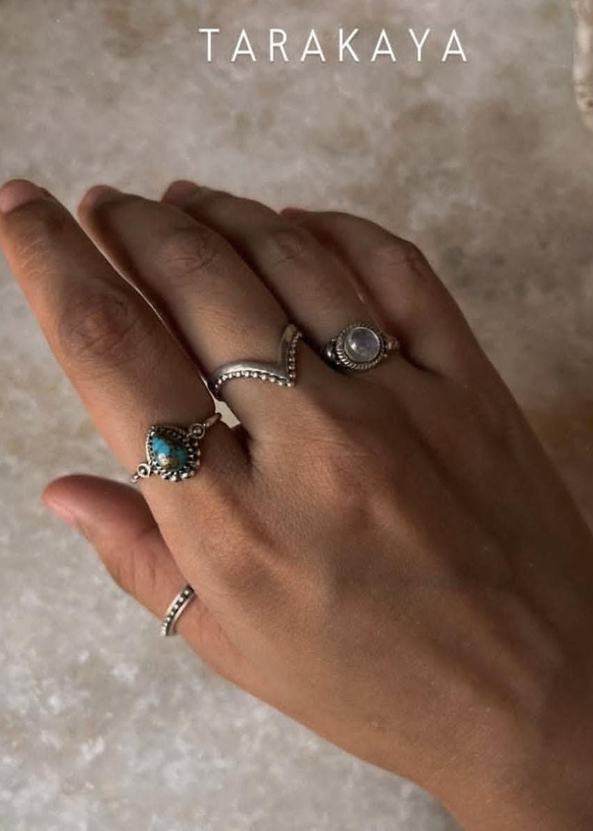 925 Sterling Silver Moonstone Round Boho Ring