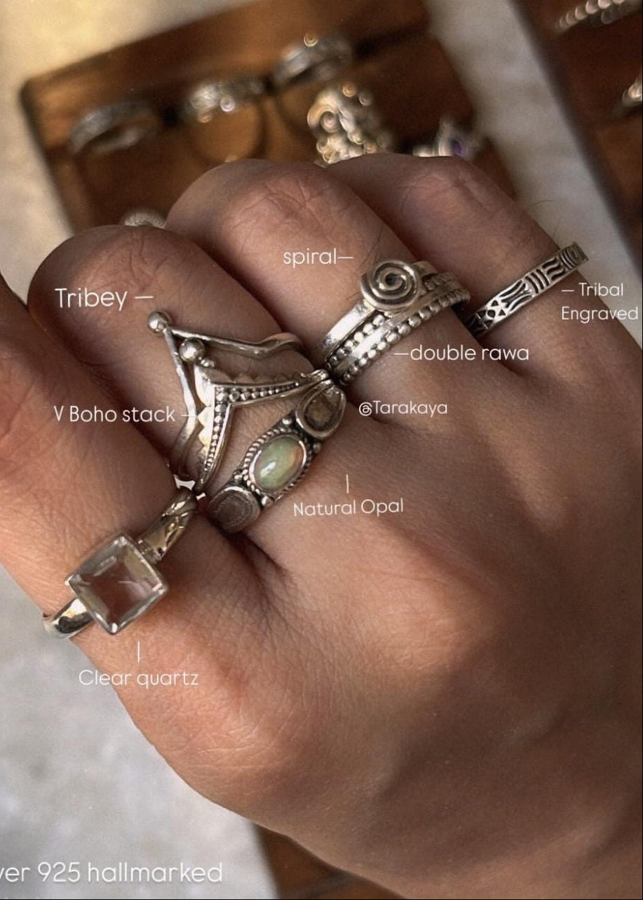 925 Sterling Silver Tribal V Boho / Chevron Stack Ring