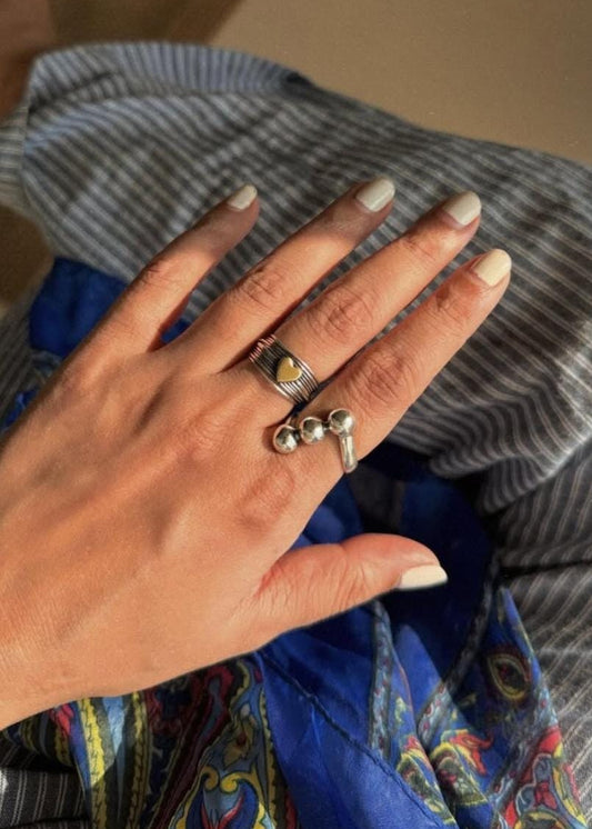 925 Sterling Silver Triple Chunky Dots Contemporary Ring