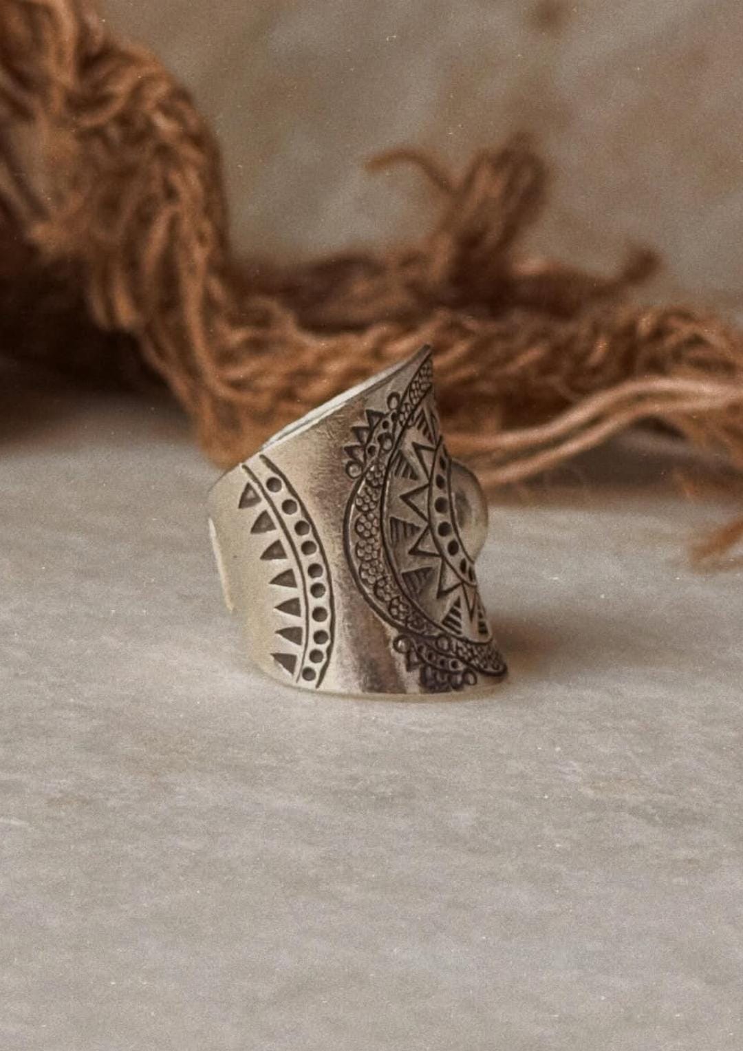 925 Sterling Silver Antique Bohemian Sun Mandala Handcrafted Adjustable Ring