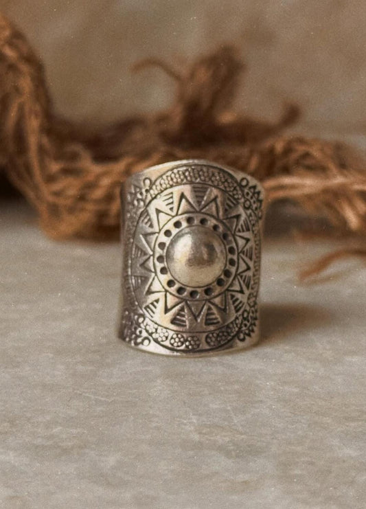 925 Sterling Silver Antique Bohemian Sun Mandala Handcrafted Adjustable Ring