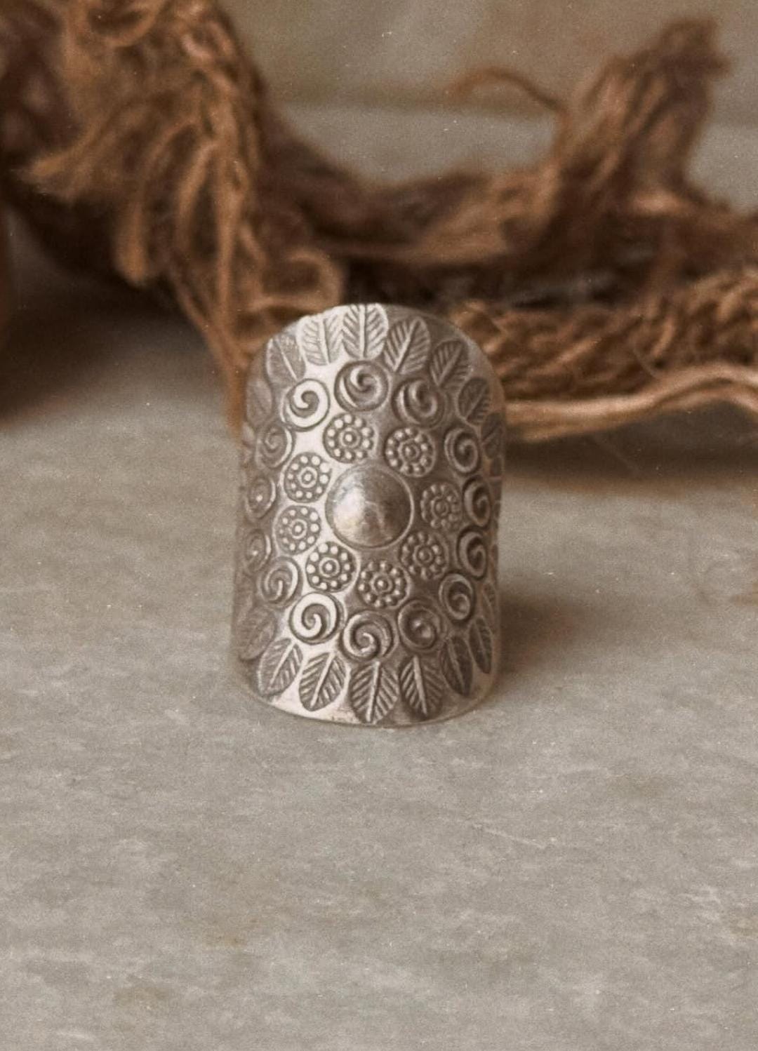925 Sterling Silver Antique Bohemian Mandala Tribal Hill Tribe Handcrafted Adjustable Ring
