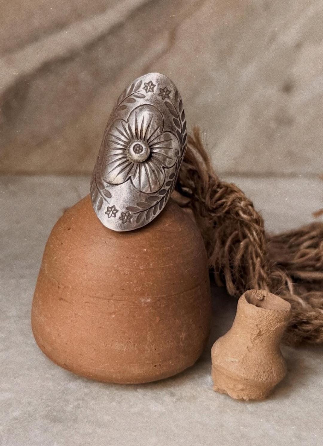925 Sterling Silver Antique Bohemian Flower Mandala Hill Tribe Handcrafted Adjustable Ring