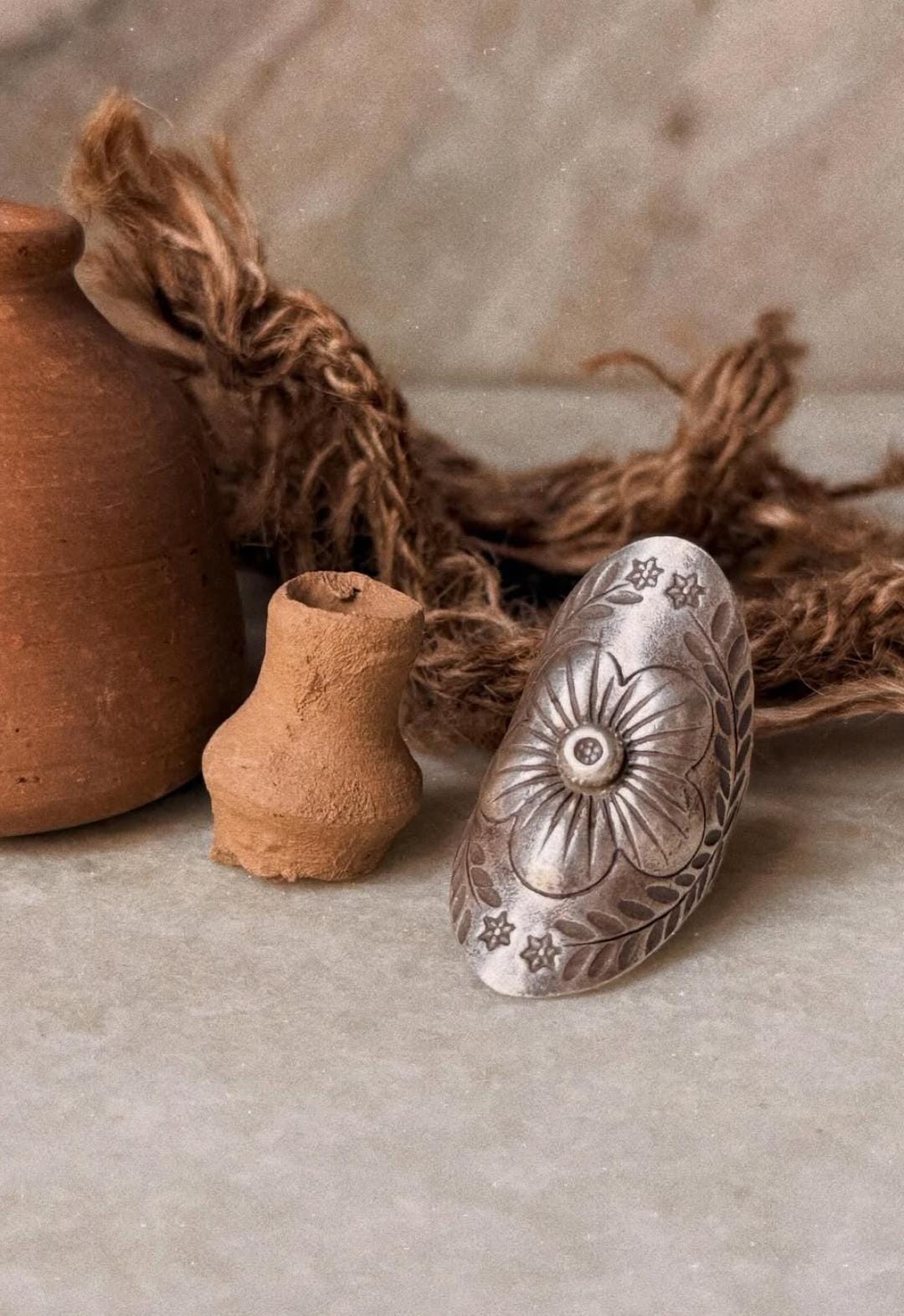 925 Sterling Silver Antique Bohemian Flower Mandala Hill Tribe Handcrafted Adjustable Ring