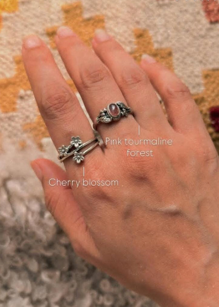 925 Sterling Silver Pink Tourmaline Forest Enchantment Ring