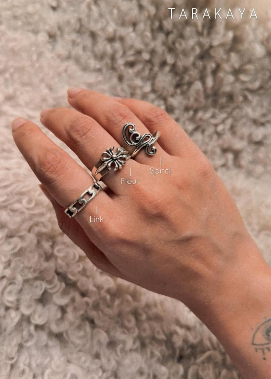 925 Sterling Silver Spiral Vintage Boho Motif Ring