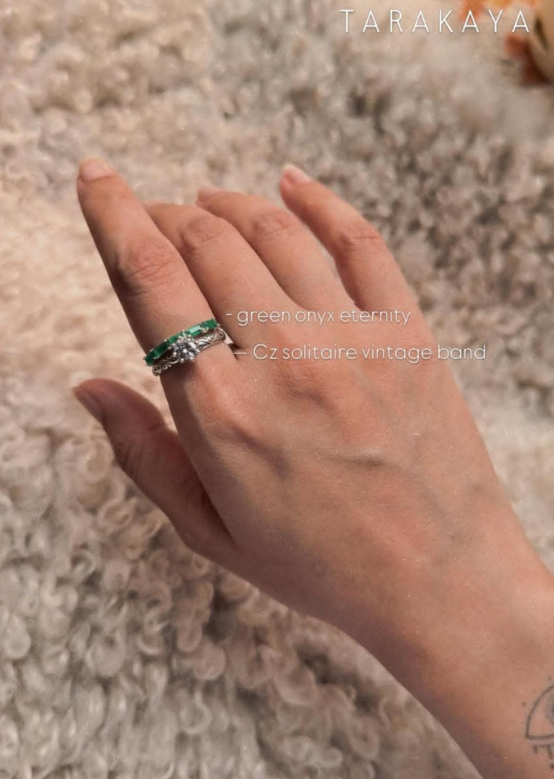 925 Sterling Silver Vintage Motif Cz Solitaire Stack Band Ring
