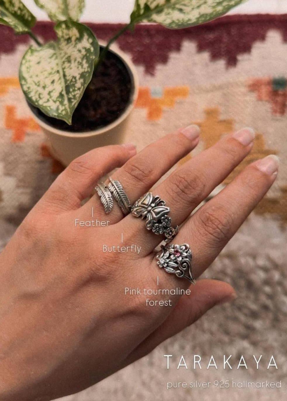 925 Sterling Silver Boho Feather Wrap Adjustable Ring