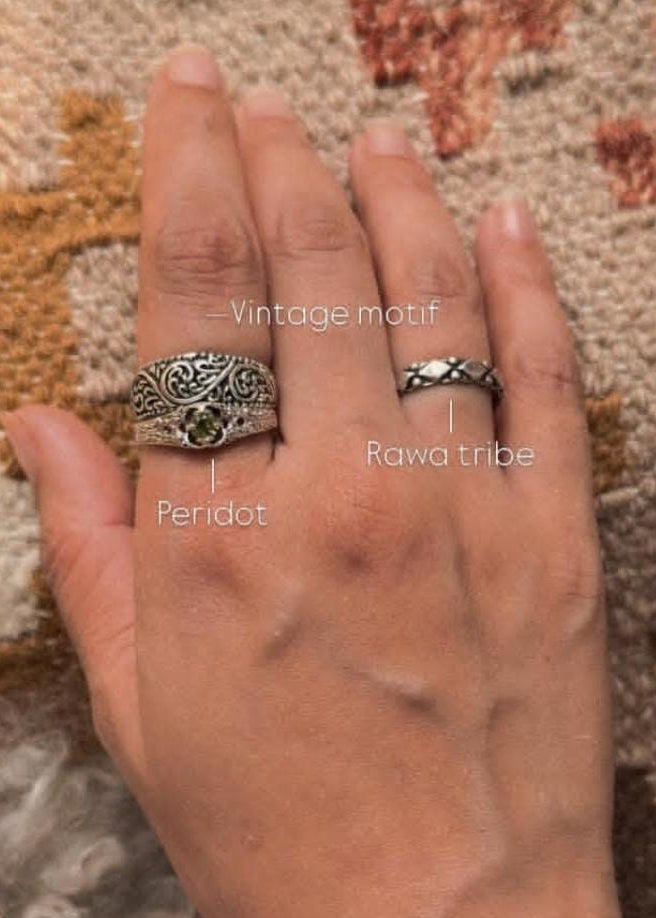 925 Sterling Silver Tribal Boho Rawa Band Ring