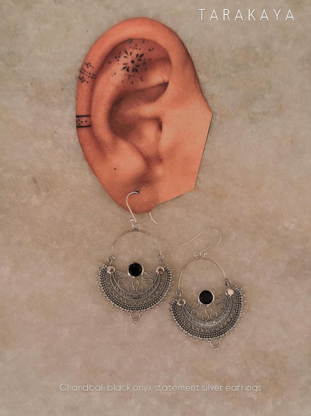 925 sterling silver Chandbali Black Onyx Earrings