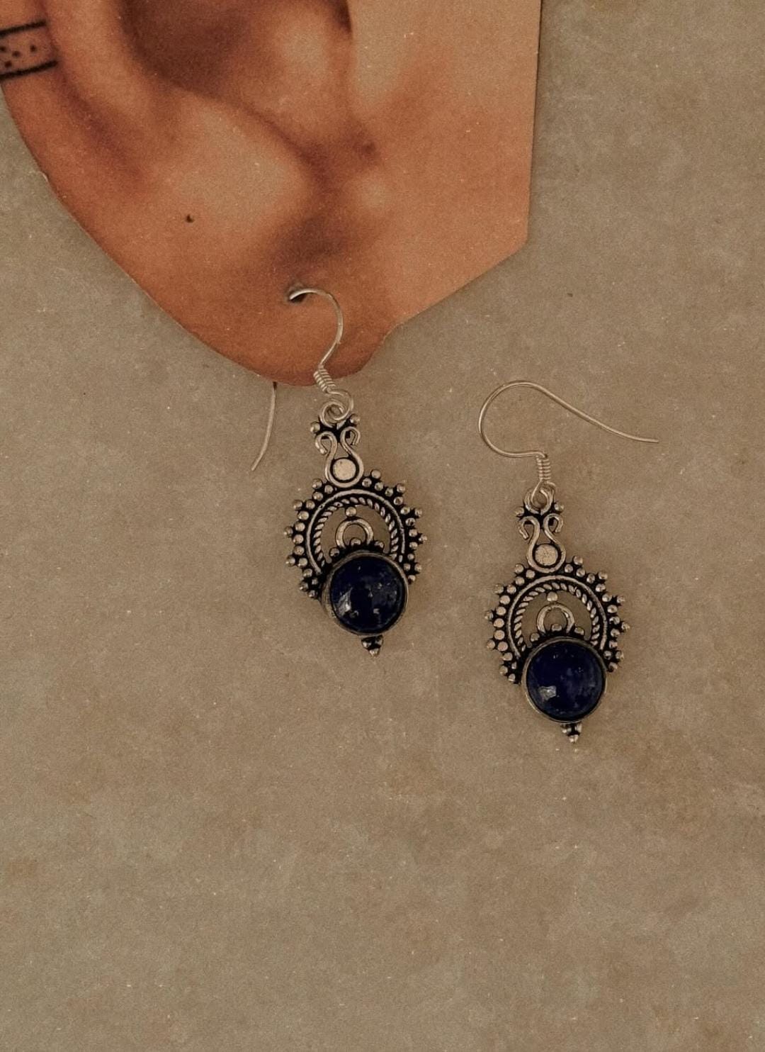925 Sterling Silver Lapis Boho Crown Earrings
