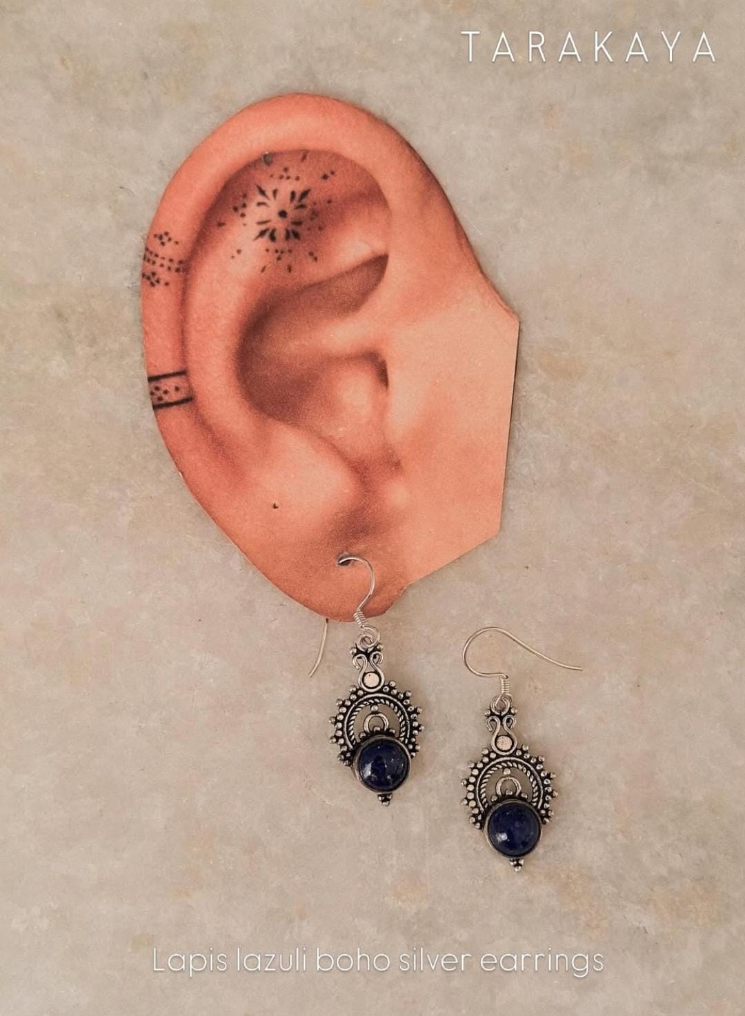 925 Sterling Silver Lapis Boho Crown Earrings