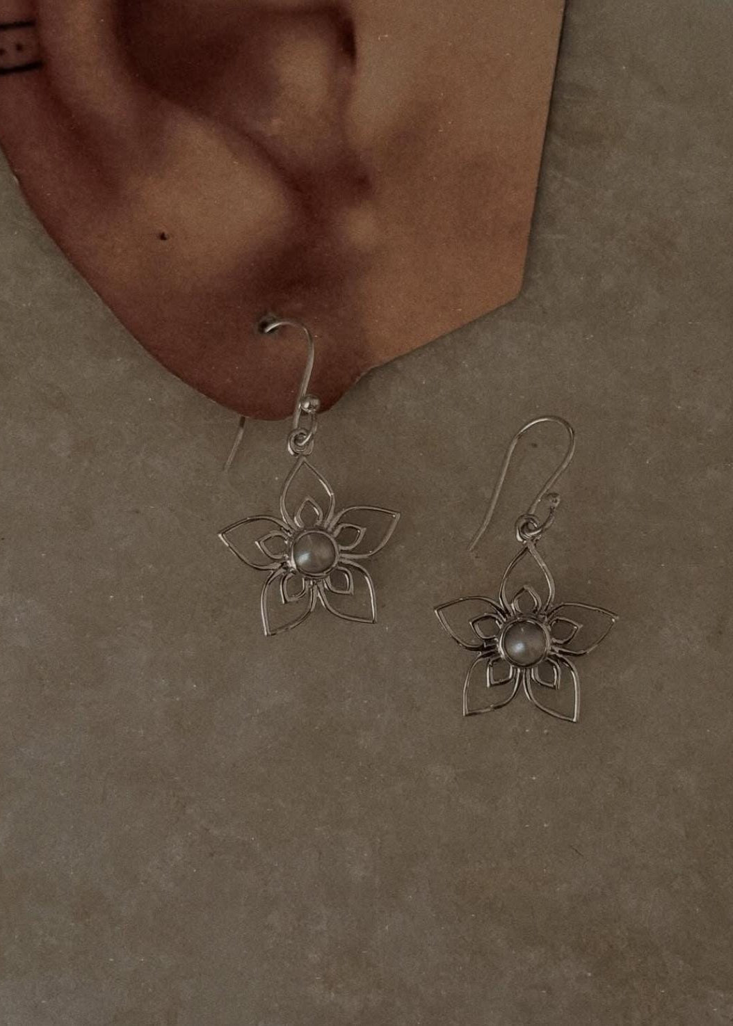 925 Sterling Silver Fresh Water Pearl Flower Hook Earrings