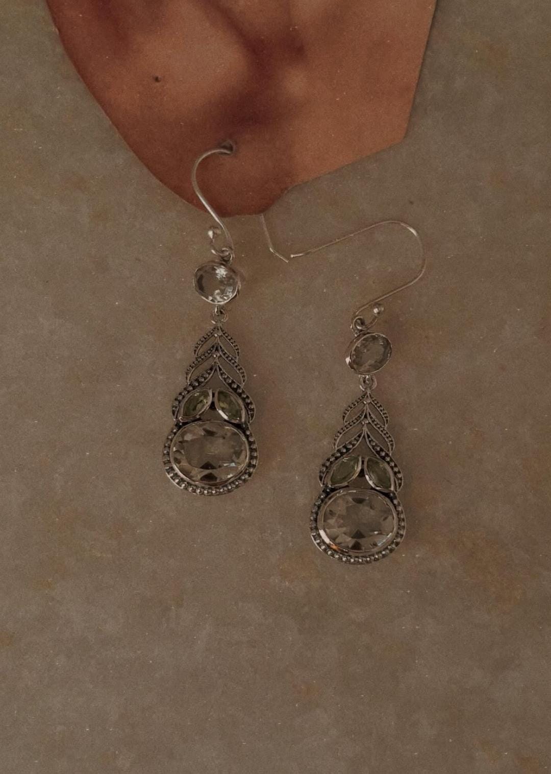925 Sterling Silver Peridot & Green Amethyst Vintage Style Earrings