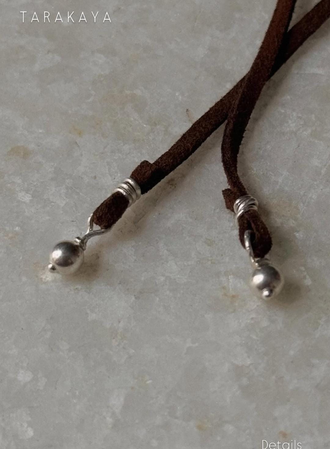 925 Sterling Silver Tribal Fish with Ghungroo Charm Brown Cord Leather Necklace