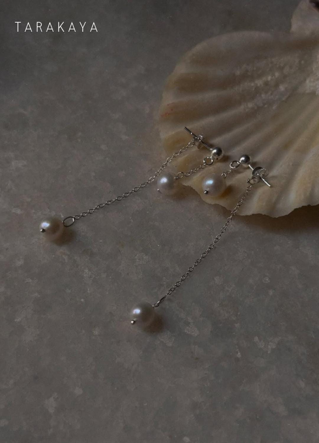 925 Sterling Silver Fresh Water Pearls Double Chain Connector Studs Earrings