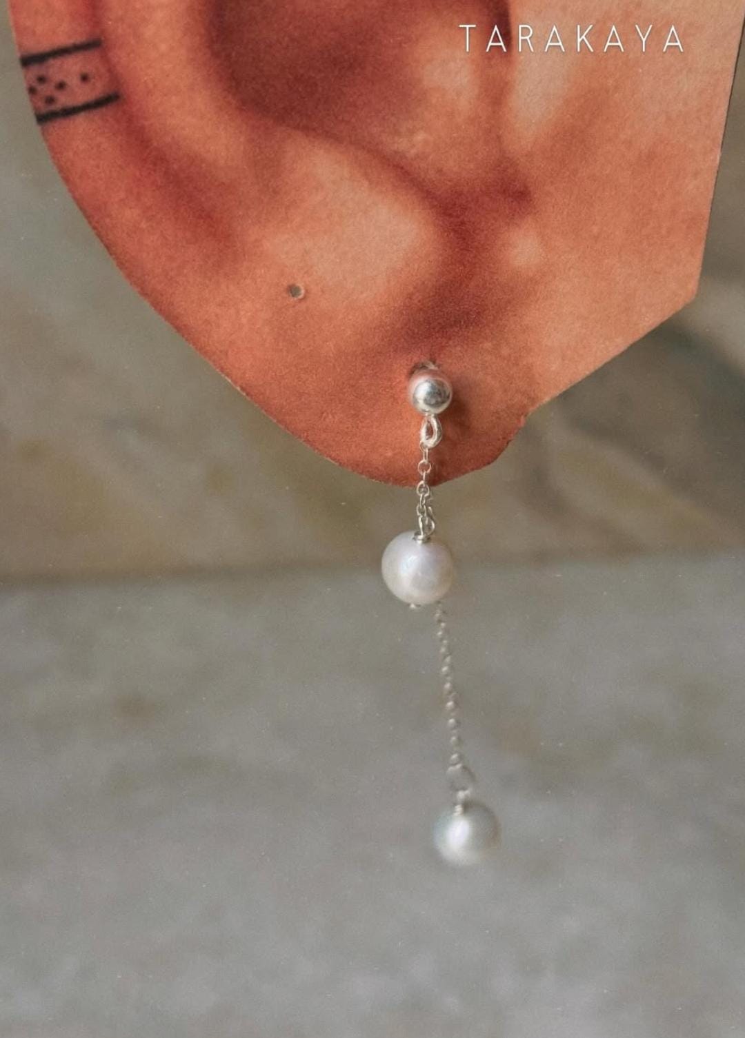 925 Sterling Silver Fresh Water Pearls Double Chain Connector Studs Earrings