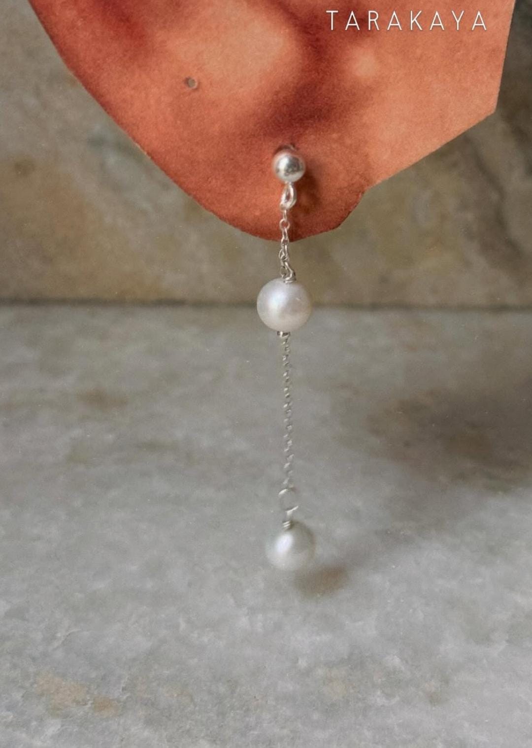 925 Sterling Silver Fresh Water Pearls Double Chain Connector Studs Earrings