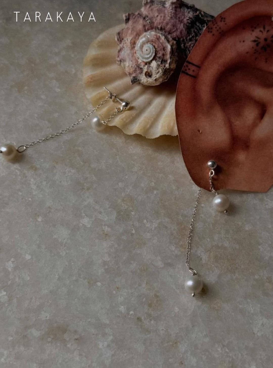 925 Sterling Silver Fresh Water Pearls Double Chain Connector Studs Earrings