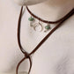 925 Sterling Silver Crescent Moon With Kingsman Turquoise & Tribal Silver Charms In Leather Brown Cord Knot Necklace