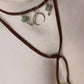 925 Sterling Silver Crescent Moon With Kingsman Turquoise & Tribal Silver Charms In Leather Brown Cord Knot Necklace