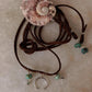 925 Sterling Silver Crescent Moon With Kingsman Turquoise & Tribal Silver Charms In Leather Brown Cord Knot Necklace
