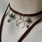 925 Sterling Silver Crescent Moon With Kingsman Turquoise & Tribal Silver Charms In Leather Brown Cord Knot Necklace