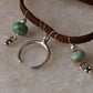 925 Sterling Silver Crescent Moon With Kingsman Turquoise & Tribal Silver Charms In Leather Brown Cord Knot Necklace