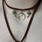 925 Sterling Silver Crescent Moon With Kingsman Turquoise & Tribal Silver Charms In Leather Brown Cord Knot Necklace