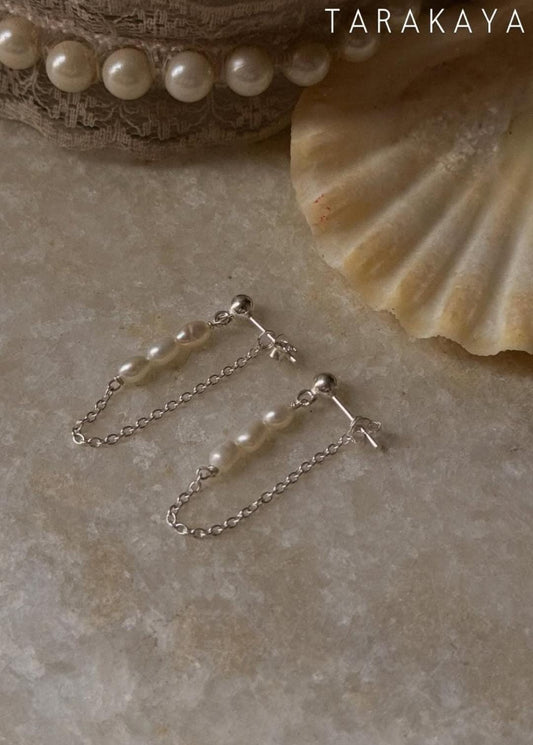 Fresh Water Pearls Connector Chain Studs 925 Sterling Silver Earrings