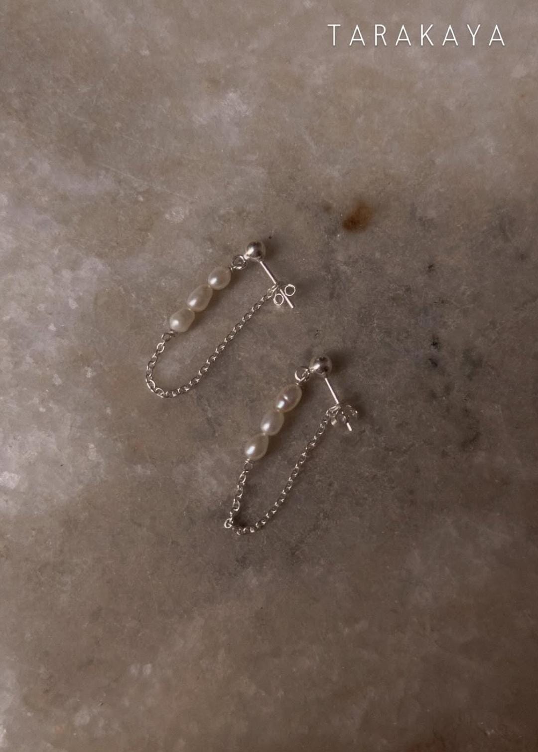 Fresh Water Pearls Connector Chain Studs 925 Sterling Silver Earrings