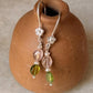 925 Sterling Silver Pink Tourmaline , Green Tourmaline & Fresh Water Pearls Handcrafted Pretty Floral Hook Earrings