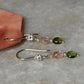 925 Sterling Silver Pink Tourmaline , Green Tourmaline & Fresh Water Pearls Handcrafted Pretty Floral Hook Earrings
