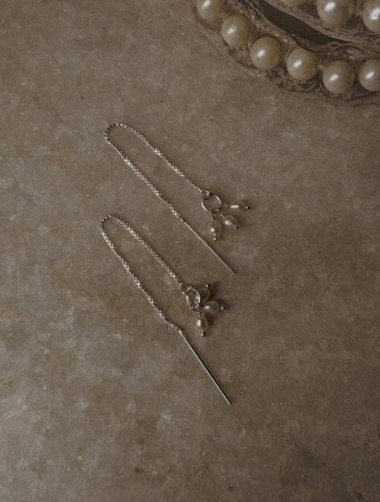 3 Fresh Water Pearls Jhumki Charm Threader/Sui Dhaga 925 Sterling Silver Earrings