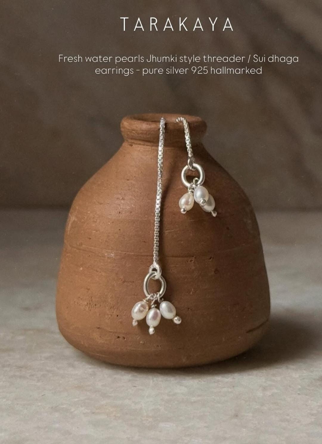 3 Fresh Water Pearls Jhumki Charm Threader/Sui Dhaga 925 Sterling Silver Earrings