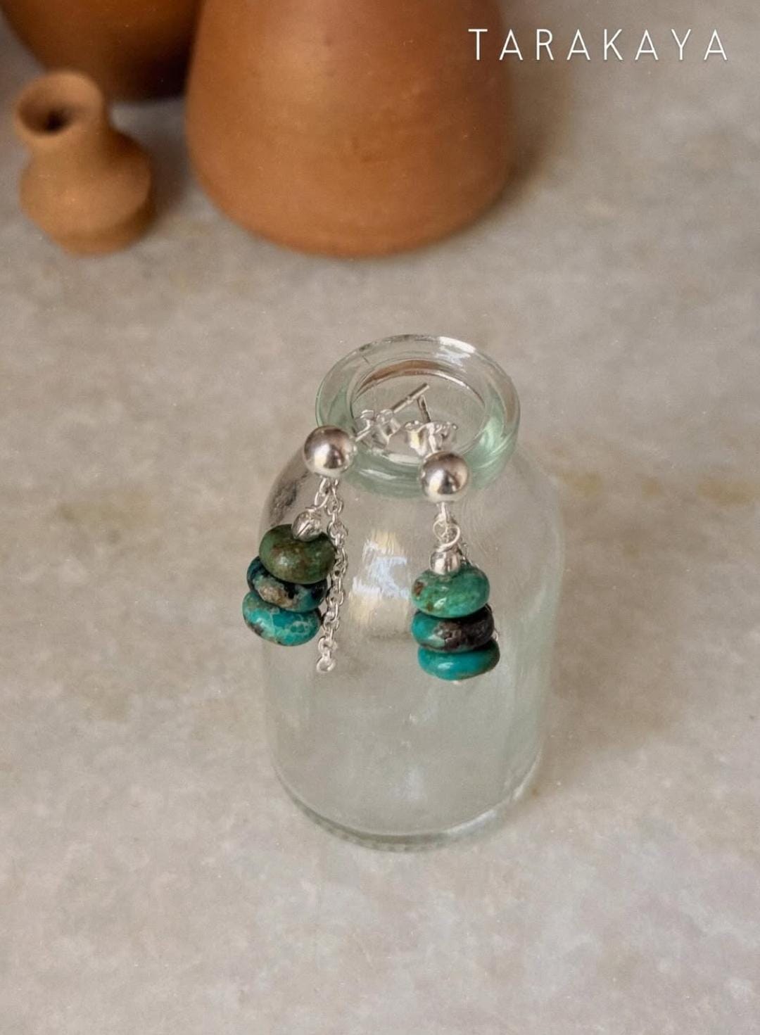 925 Sterling Silver Kingsman Turquoise Chain Hanging Handcrafted Studs