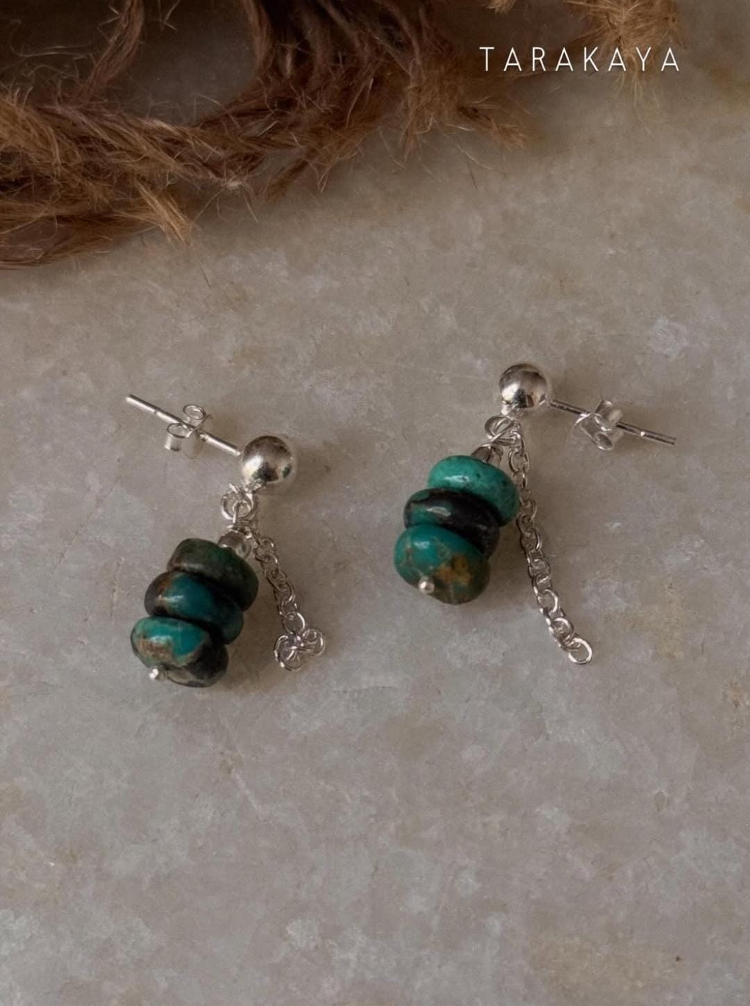 925 Sterling Silver Kingsman Turquoise Chain Hanging Handcrafted Studs